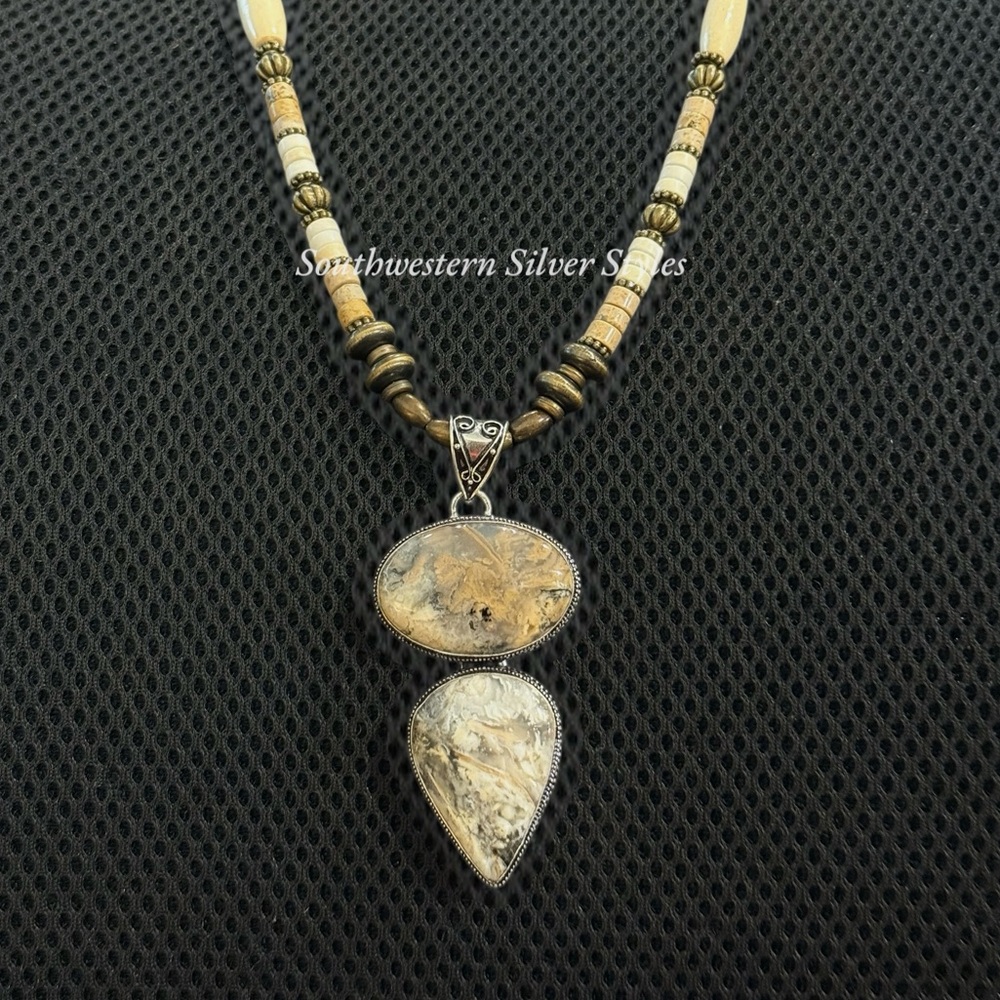 Southwestern Turquoise Desert Jasper Bronze Navajo Style Pearls Pendant Necklace